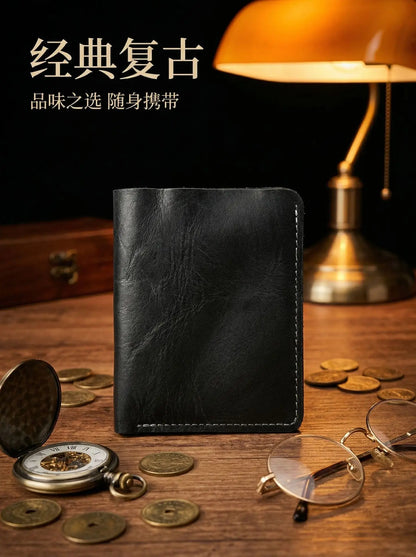Retro Handcrafted Genuine Leather Small Wallet for Men, Vintage Durable EDC Card Holder, Men Multi-card Slots Organizer Wallet