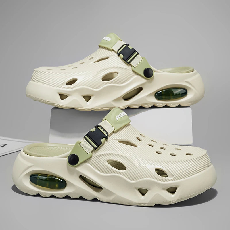 Men's Sandals Fashionable Hollow Casual Slippers Lightweight EVA Garden Shoes Thick-Soled Outdoor Walking Beach Water Shoes