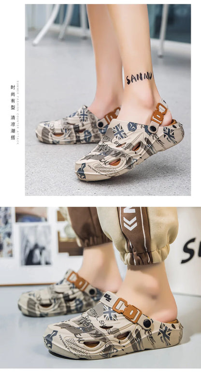 Men's Sports Sandals Summer Eva Light Soft Comfortable Men's Beach Sandals Fashion Platform Buckle Slip-on Graffiti Slippers