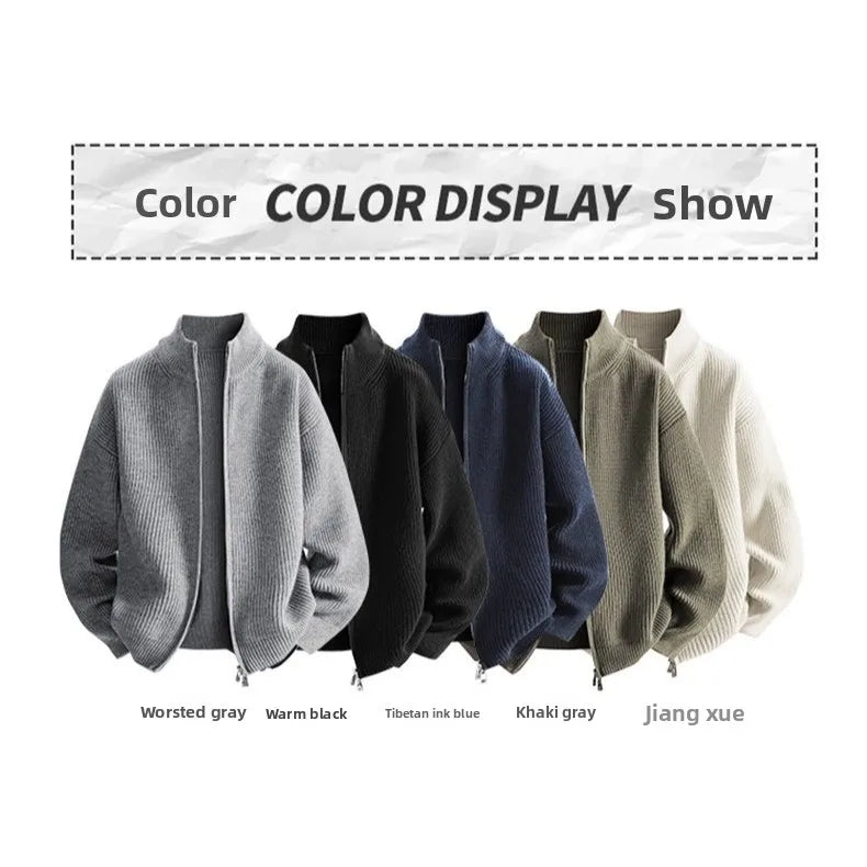 Cardigan Sweater Men's Knitted Sweater Spring and Autumn Fleece Thickened Outer Wear Loose  New Coat