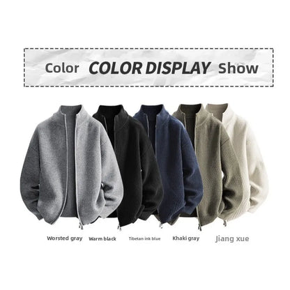 Cardigan Sweater Men's Knitted Sweater Spring and Autumn Fleece Thickened Outer Wear Loose  New Coat