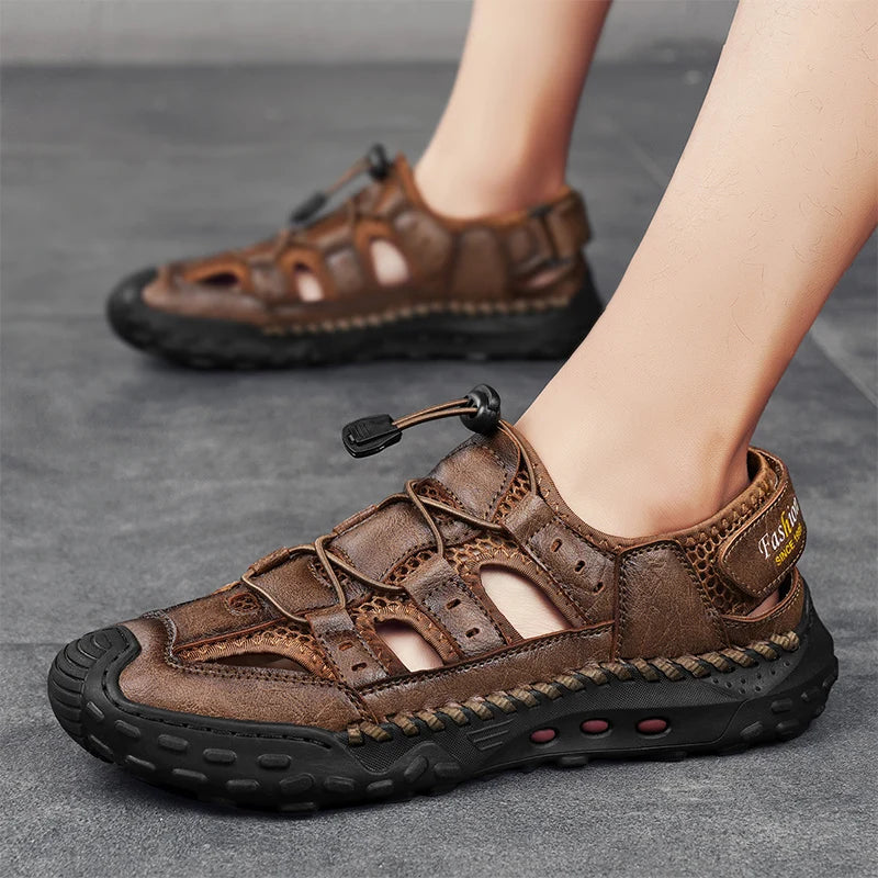 Anti-collision Toe Mens Soft Sole Summer Flats Sandals New Slippers Breathable Beach Shoes Outdoor Casual Shoe Large Size 38-48