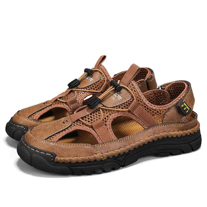 Men's Handmade Simple Letter-Print Sandals, Summer Beach Hollow Sandals, Fashionable Velcro Men's Shoes, Outdoor Hiking and River-Tracing Shoes, Comfortable, Breathable, Wear-Resistant, Non-Slip, Large Size Men's Shoes