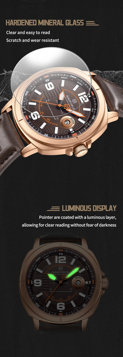 NAVIFORCE  High Quality Male Wristwatch PU Band Calendar Brand Men Quartz Watch Auto Date Display Waterproof Clocks Reloj Hombre