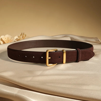 Fashion Suede Cowhide Womens Belts Genuine Leather Luxury Designer Belt Slim Waist Dresses Jeans Girdle