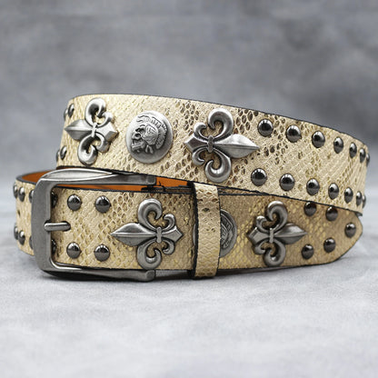 Y2K Leather Rivet Belt Golden Cross  Fashion Women's Studded Belts High Quality Female Leather Rock Women Strap For Jeans