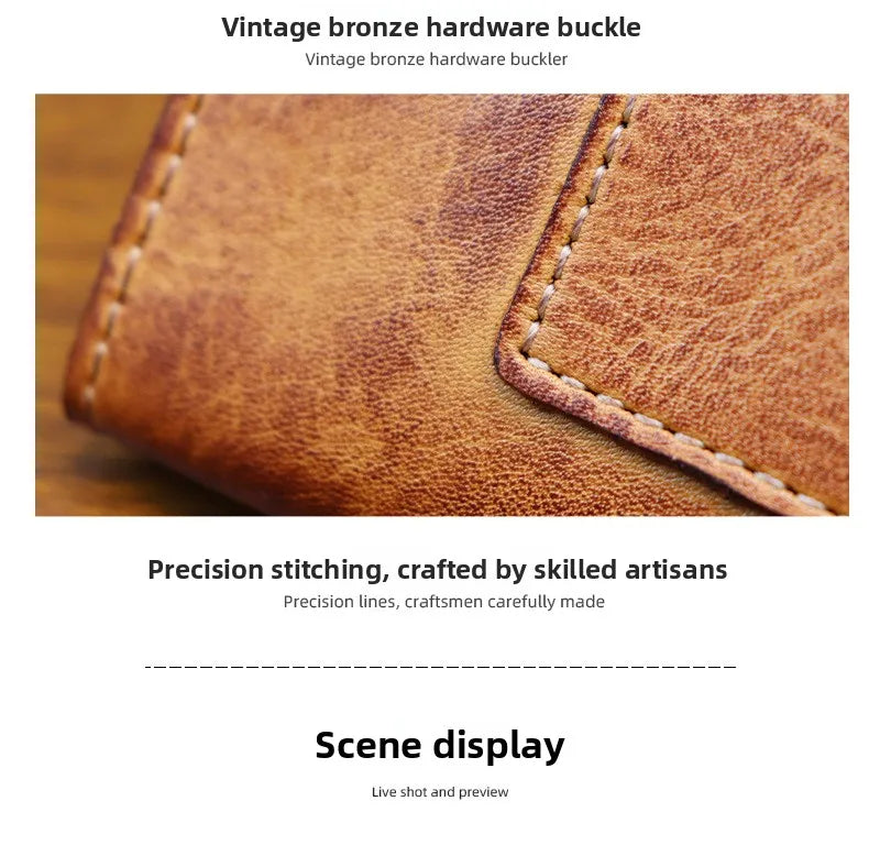 Genuine Leather Retro Men Handmade Wallet Handbag High Quality Phone Pocket Simple Card Bag Big Capacity Male Purses
