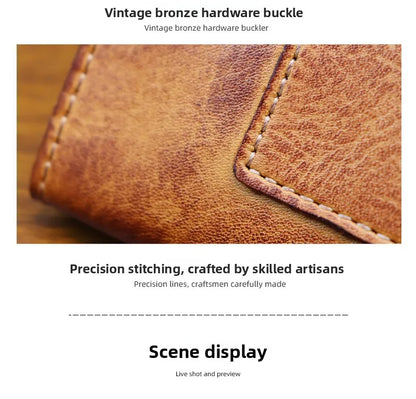 Genuine Leather Retro Men Handmade Wallet Handbag High Quality Phone Pocket Simple Card Bag Big Capacity Male Purses