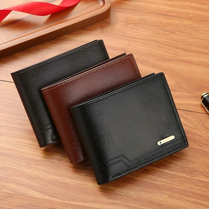 New Men's Short Frosted Leather Wallet Multi-Slot Coin Pocket Photo Holder Small Men's Wallet