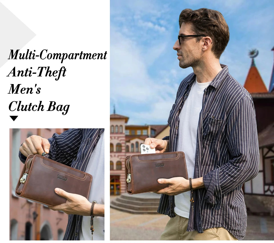CONTACT'S Genuine Leather Handbag Men Vintage Small Cluth Bag 6 Card Holder iPad Mini Metal Lock Travel Business Pouch Bag