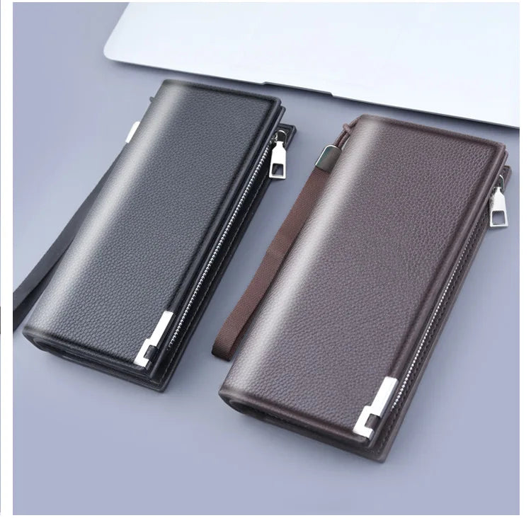 Long Clutch Men PU Material Zipper Hasp Cell Phone Bag Card Holder Coin Pocket Large Capacity Multifunctional Handbag Business