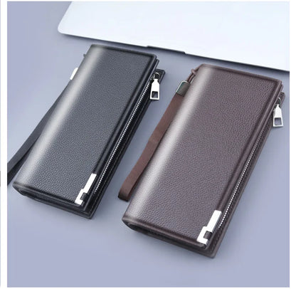 Long Clutch Men PU Material Zipper Hasp Cell Phone Bag Card Holder Coin Pocket Large Capacity Multifunctional Handbag Business