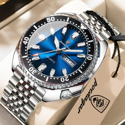 POEDAGAR Luxury Quartz Men Clock Waterproof Luminous Business Man Wristwatch Stainless Steel Date Week Sport Men's Watches Reloj