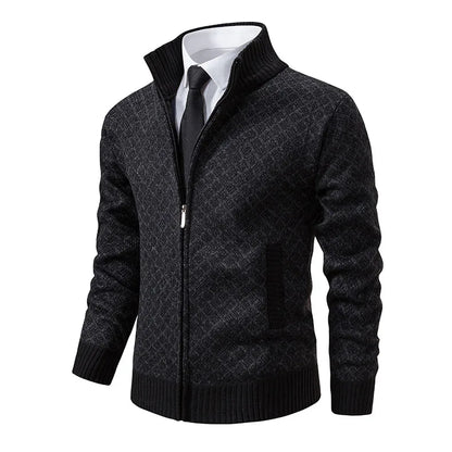 Men's Knitted Cardigan Coat Korean Slim Fit Trendy Sweater Autumn Winter Zip Up Mens Fleece Lined Top Clothing