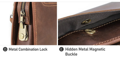 CONTACT'S Genuine Leather Handbag Men Vintage Small Cluth Bag 6 Card Holder iPad Mini Metal Lock Travel Business Pouch Bag