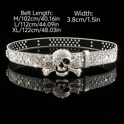 1pc men's American dark style skull buckle belt, rhinestone punk decorative belt, suitable for casual wear