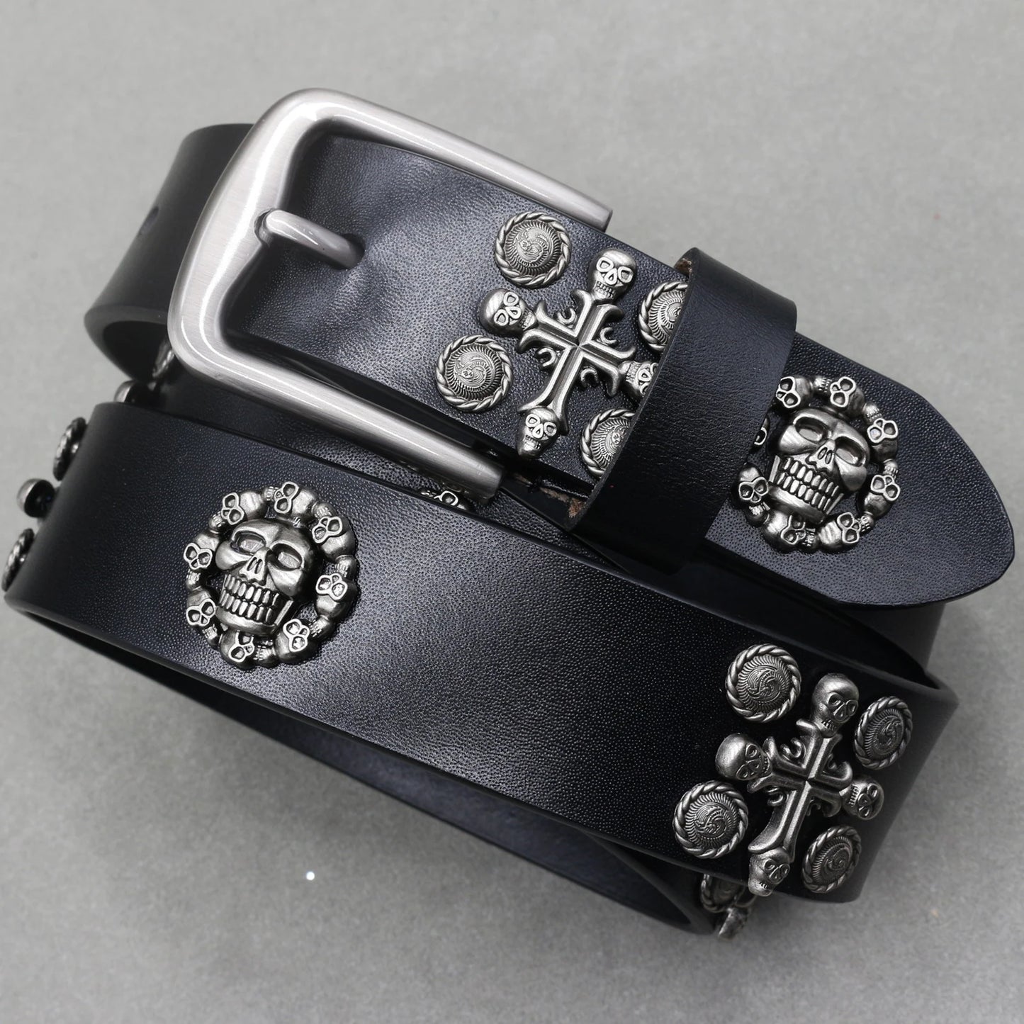Heavy Metal Punk Belt Genuine Leather Hip Hop Belts For Men Cross Rivet Jeans belt male Strap Ceinture Homme designer belt