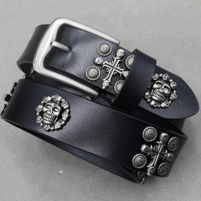 Heavy Metal Punk Belt Genuine Leather Hip Hop Belts For Men Cross Rivet Jeans belt male Strap Ceinture Homme designer belt