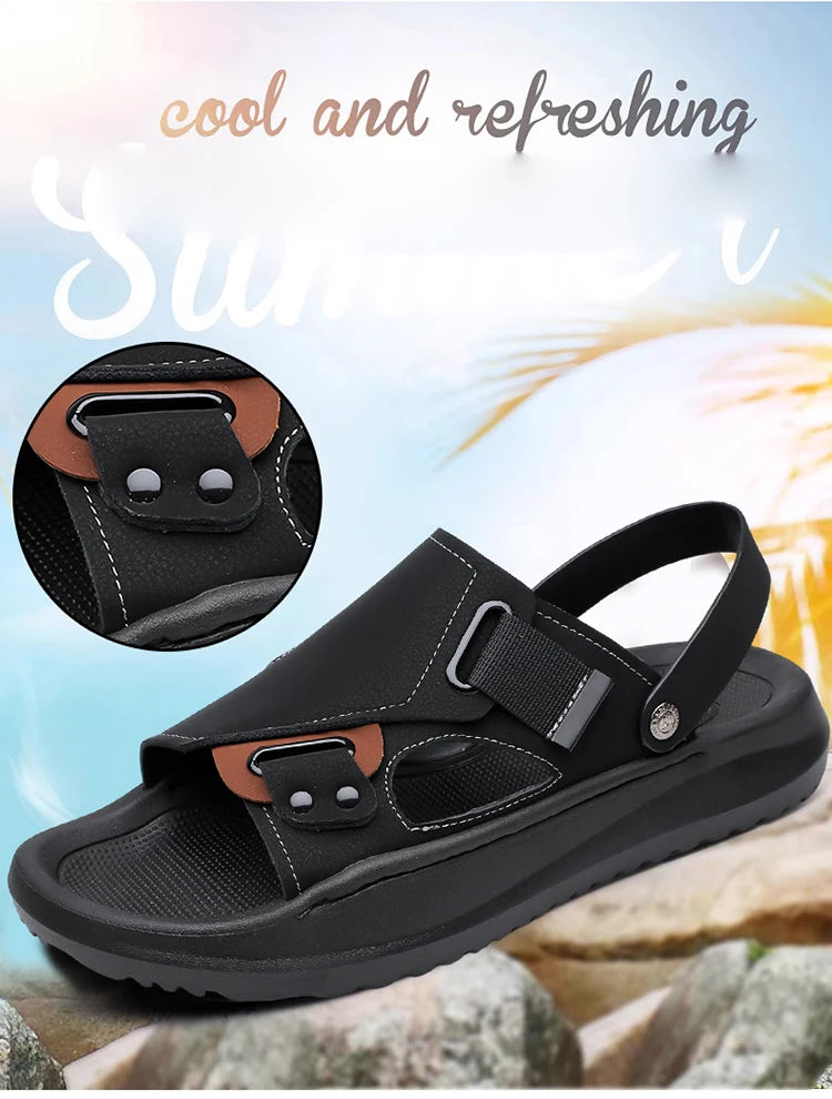 Men's Summer Outdoor Driving Sandals Comfortable Breathable Anti-slip Thick Bottom Two-Way Beach Slippers-WC20253