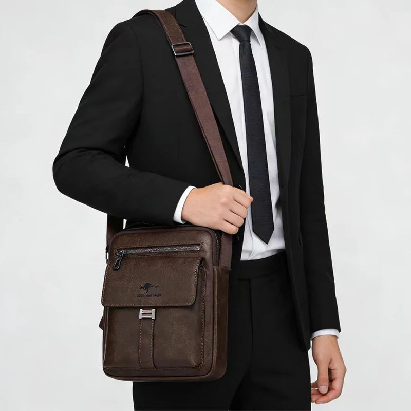 Compact Men's Leather Crossbody Bag, Lightweight Shoulder Bag with Multiple Pockets, Ideal for Travel and Commute Rugged Men's