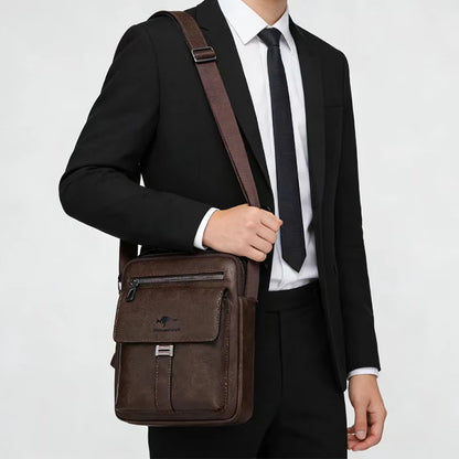 Compact Men's Leather Crossbody Bag, Lightweight Shoulder Bag with Multiple Pockets, Ideal for Travel and Commute Rugged Men's