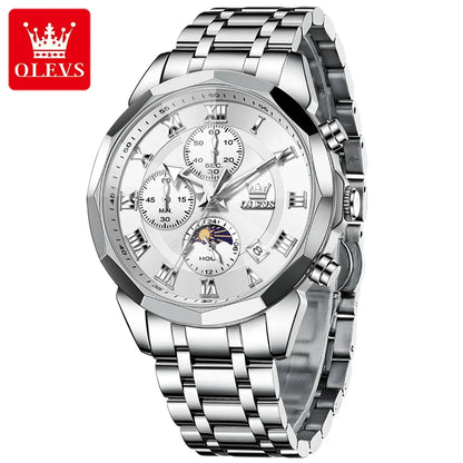 OLEVS 3675 Luxury Calendar Stainless Steel Quartz Mens Wristwatches Chronograph Waterproof Watch for Men Luminous Reloj Hombre