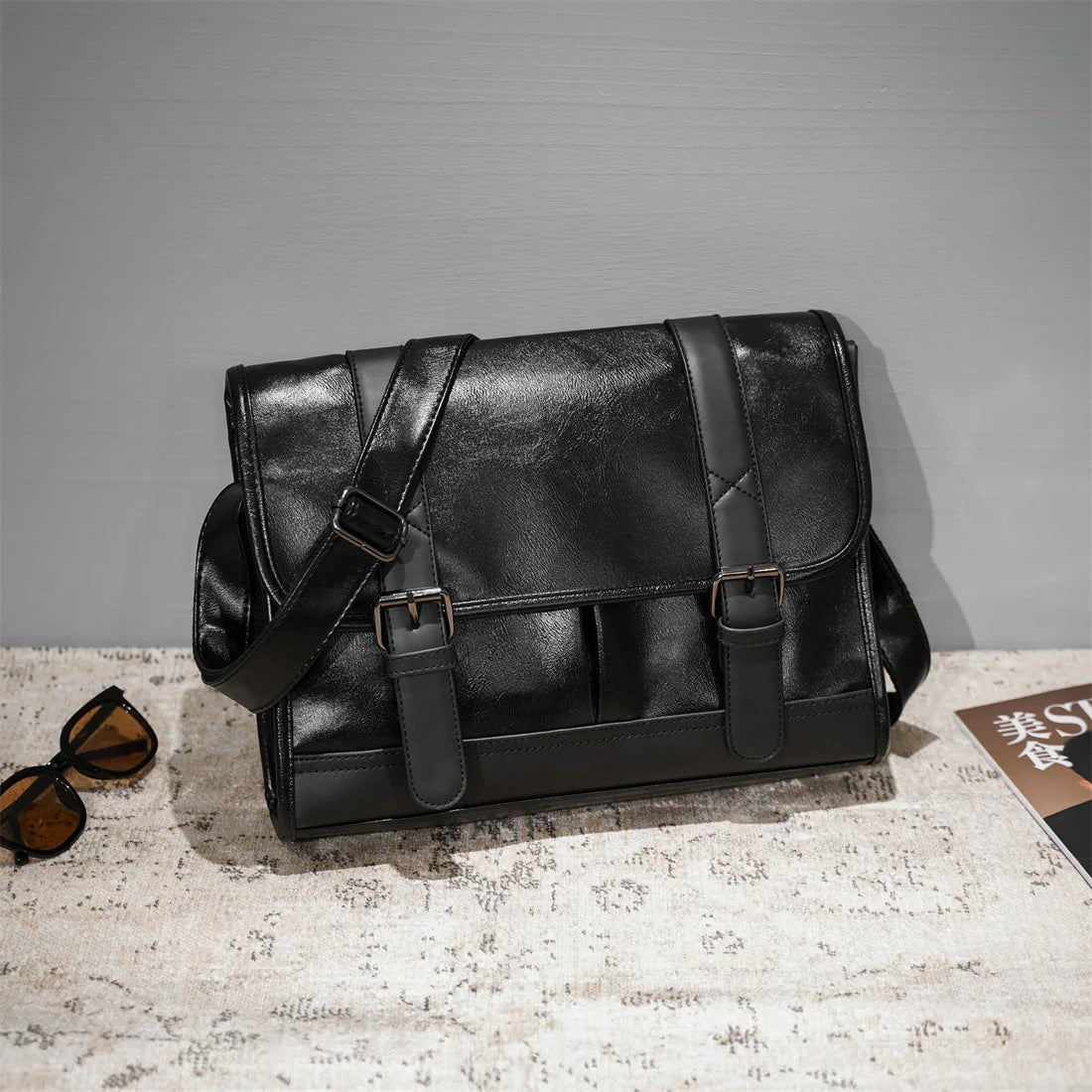 Retro Messenger Bag Men Crossbody Bags Luxury PU Leather Shoulder Messenger Bag for Men Fashion Flap Large Capacity Satchles