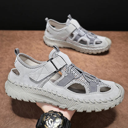 Men Outdoor Protective Toe Sandals Hollow Breathable Mesh Upper Quick Dry Lining Non Slip Walking Camping Driving Casual Shoes