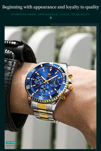 OLEVS 2870 Men's Watch Top Brand Luxury Watch for Men Original Waterproof Stainless Steel Chronograph Moon Phase Date Rota Dial