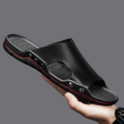 2025 New Men's Casual Leather Slippers Designer Antiskid Beach Sandals Fashion Outdoor Lightweight Slippers Comfy Walking Shoes