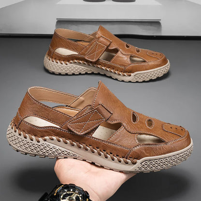 Male Casual Leather Summer Shoes Versatile Men's Sandals Durable Handmade Stitching Besch Shoes Non Slip Roma Footwear Sandals