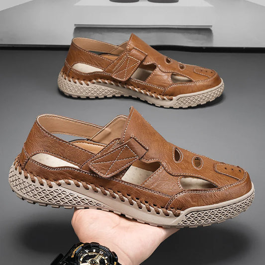 Male Casual Leather Summer Shoes Versatile Men's Sandals Durable Handmade Stitching Besch Shoes Non Slip Roma Footwear Sandals