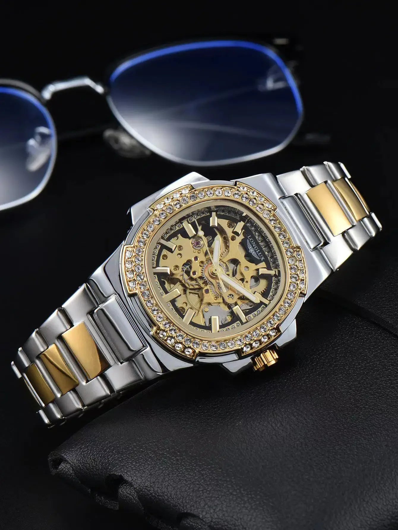 LONGLUX Automatic Man Watch Luxury Stainless Steel Wholesale Mechanical Wristwatches Skeleton Waterproof Diamond Watch Man Watch