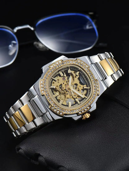 LONGLUX Automatic Man Watch Luxury Stainless Steel Wholesale Mechanical Wristwatches Skeleton Waterproof Diamond Watch Man Watch