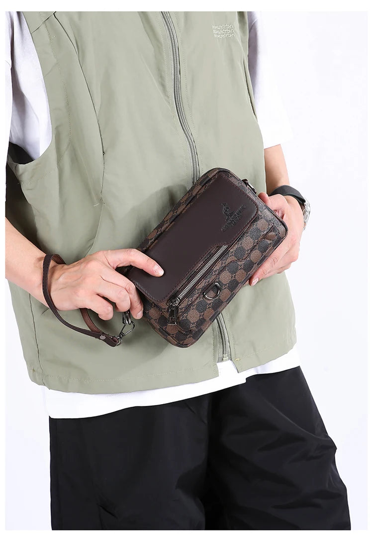 Business Men's Clutch Bags High Quality PU Leather Man's Small Shoulder Bag Multi-Functional Men Handbag Bag With Waist Strap