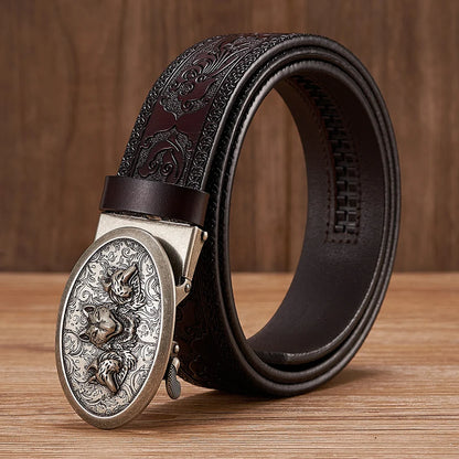 3.5cm Fashion Embossing Retro Male Belts for Men Business Split Leather Belt Dragon Pattern Automatic Buckle Strap