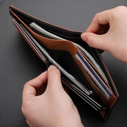 Fashion Men's Stripe Wallet Multi Function ID Credit Card Holder Two -fold Money Clip High Quality Leather Coin Purse