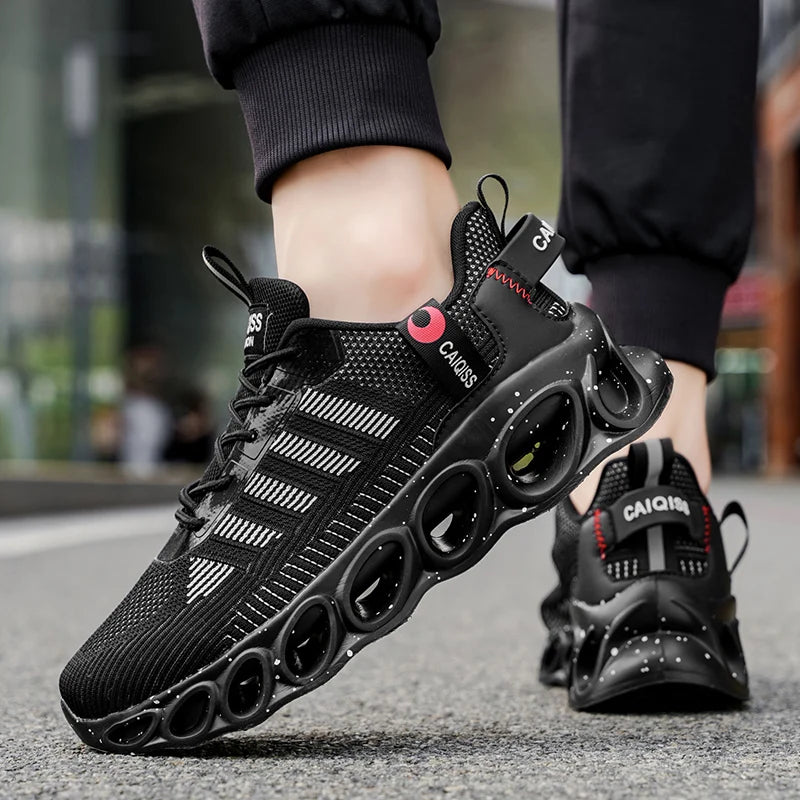 Men's Casual, Fashionable and Comfortable Shock-Absorbing Blade Shoes, Breathable Lace-Up Non-Slip Shoes, Suitable for Jogging, Daily Wear, Gym