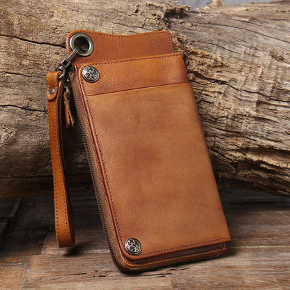 S.WORKER Full Grain Leather Long Wallet Men's Clutch Bag Genuine Leather Classic Purse Card Holder For Men