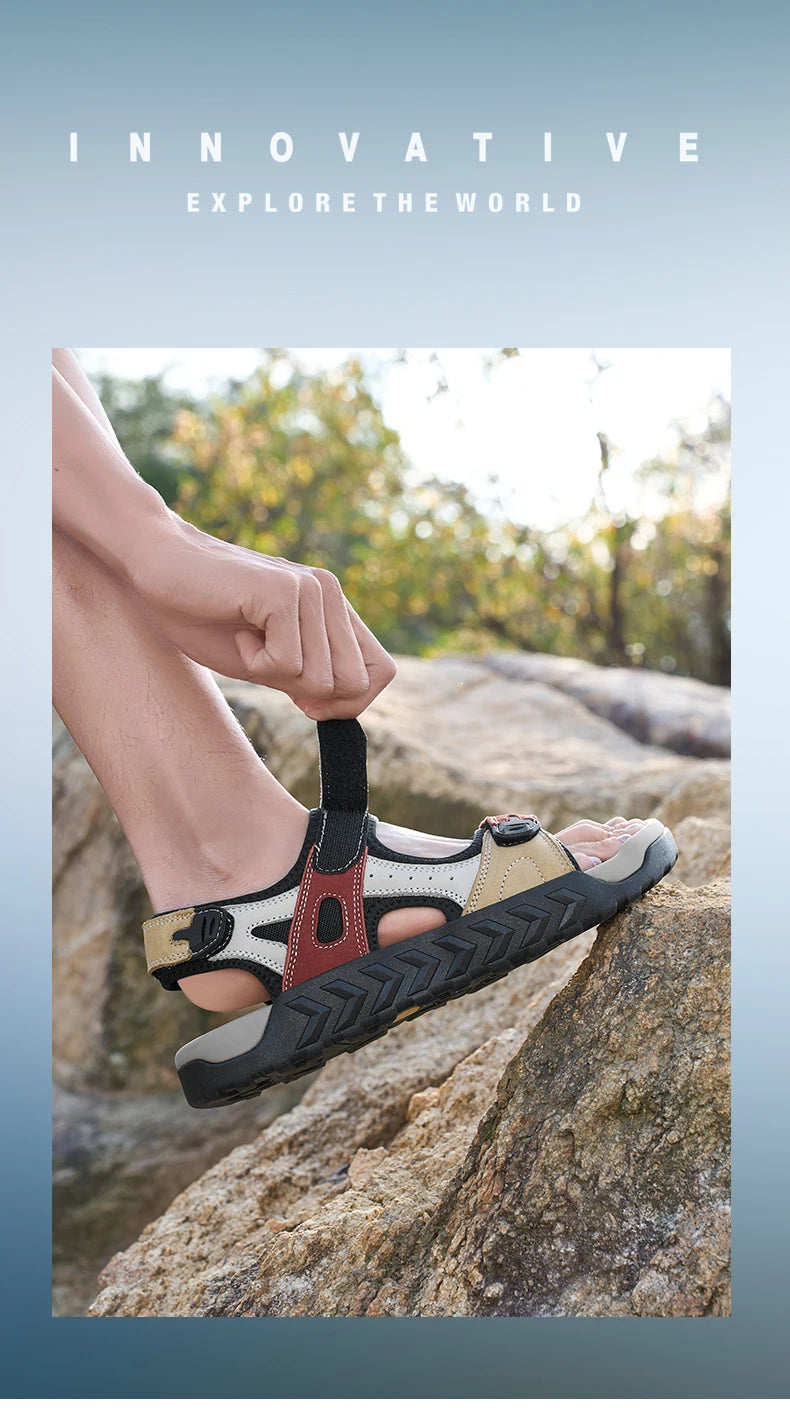 New Genuine Leather Outdoor Walking Men Sandals Summer Non-slip Soft Sneakers Lightweight Beach Sandals Casual Classic Man Shoes