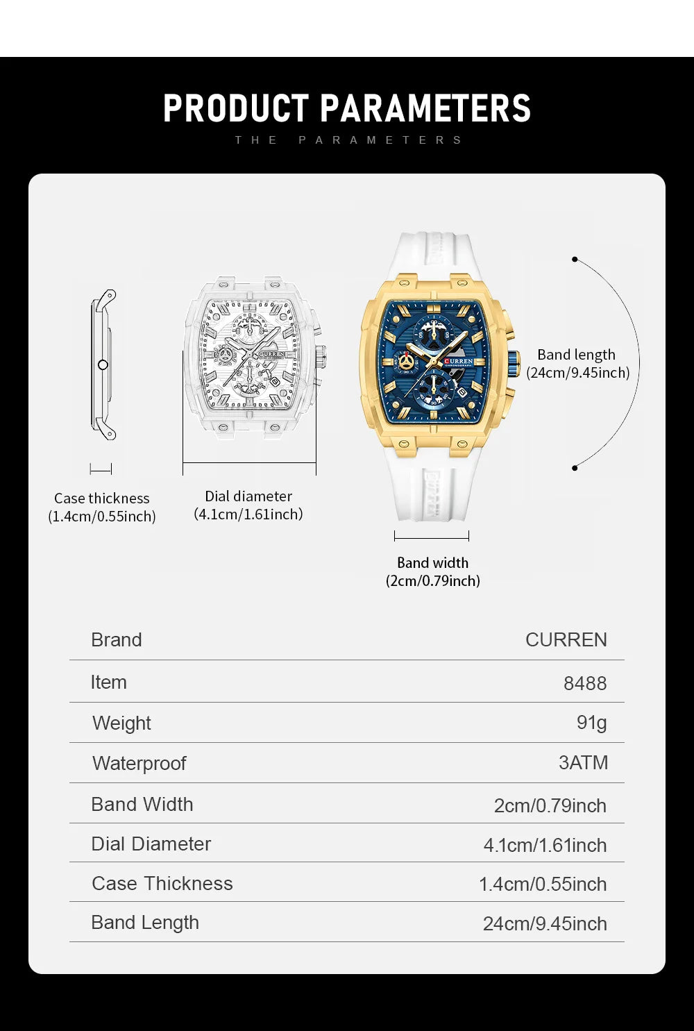 CURREN Luxury Vintage Watch for Men Sports Chronograph Quartz Wristwatches with Silicone Strap,Date,Luminous