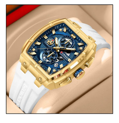 CURREN Luxury Vintage Watch for Men Sports Chronograph Quartz Wristwatches with Silicone Strap,Date,Luminous
