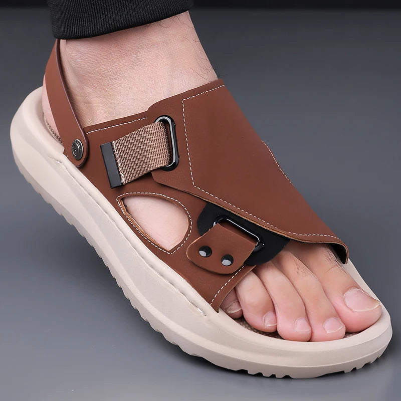 Men's Summer Outdoor Driving Sandals Comfortable Breathable Anti-slip Thick Bottom Two-Way Beach Slippers-WC20253