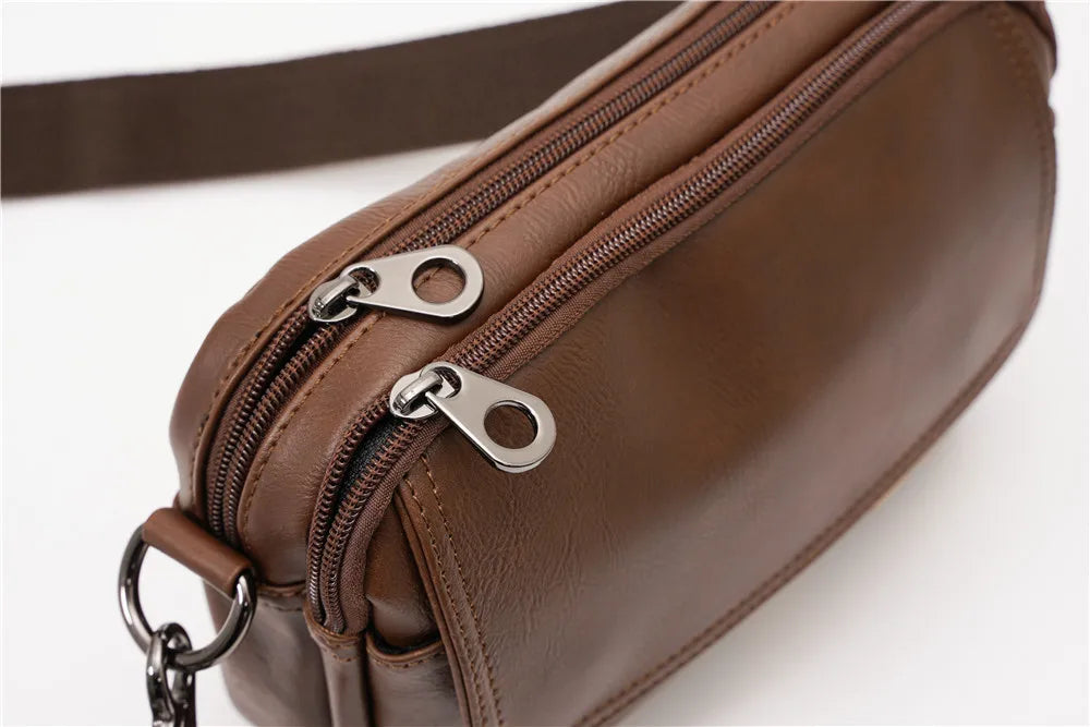 Vinatge Men's Crossbody Bag Soft PU Leather Shoulder Bag For Men Fashion Square Crossbody Messenger Bag Flap Zipper Satchels