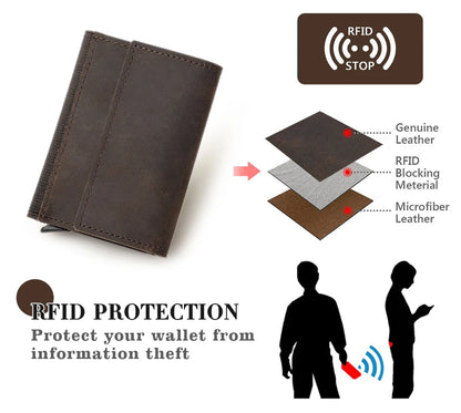 Genuine Leather RFID Card Wallets for Men Aluminium Box Travel Card Case Card Holders Money Clips Slim Casual Business Wallets