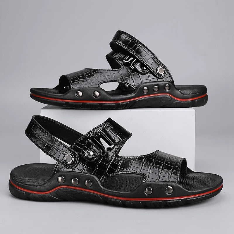 Simple Mens Sandals Casual Leather Solid Color Summer Outdoor Shoe Comfy Casual Open Toe Sandals Soft Beach Flat Designer Sandal