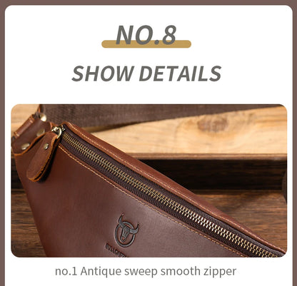 BULLCAPTAIN Men's Crazy Horse Leather Belt Bag Classic Retro Crossbody Bag Outdoor Storage Mountaineering Mobile Phone Bag