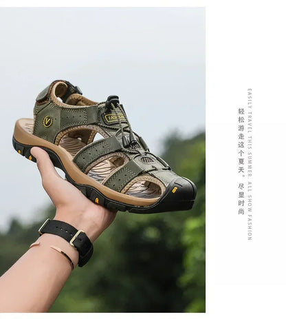 2026 New Men's Sandals Handmade Thick Bottom Rubber Breathable Casual Slip-On Beach Shoes Leather Upgraded Version