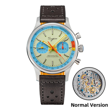 Sugess Watch of Men Chronograph Mechanical Wristwatches with Seagull ST19 Swanneck Movement Pilot Sapphire Crystal Racing V2 New