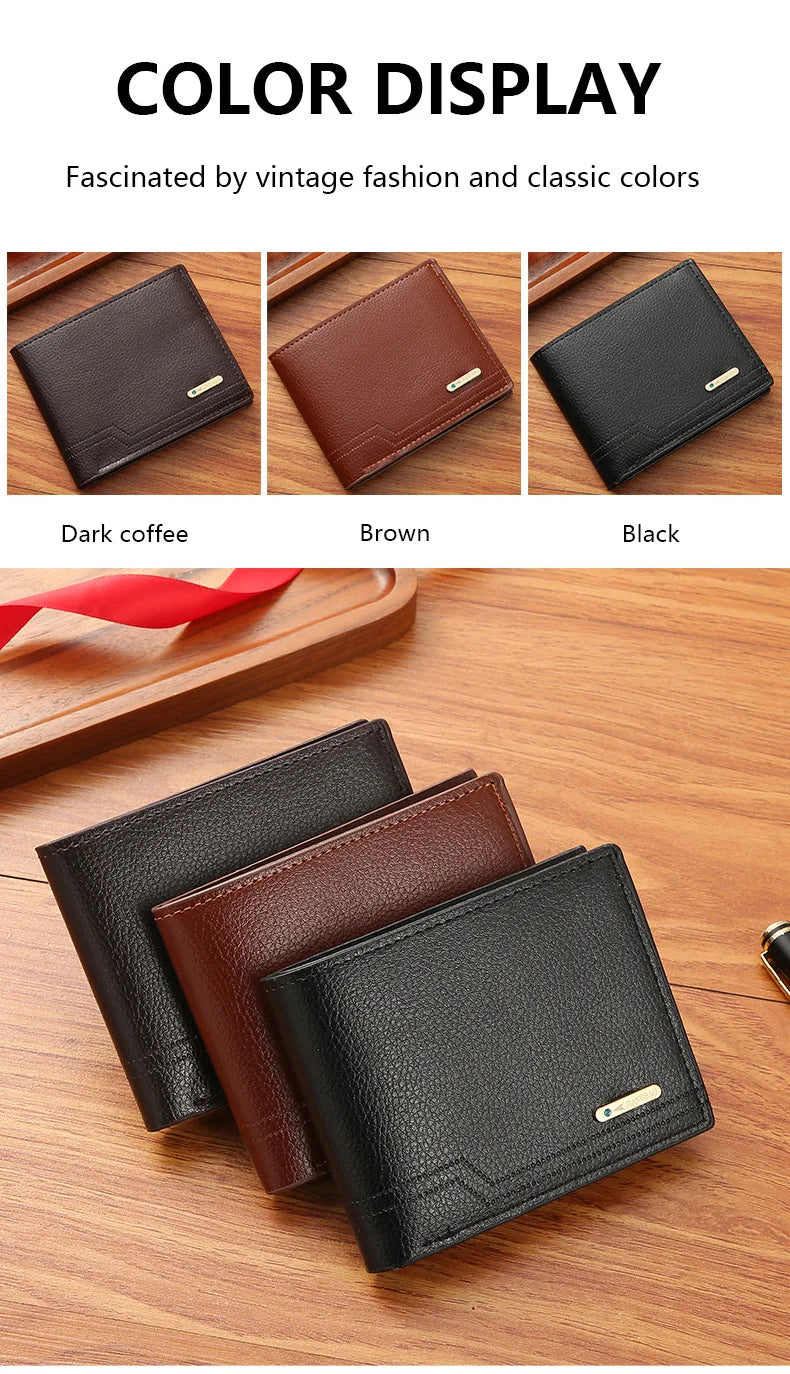 New Men's Short Frosted Leather Wallet Multi-Slot Coin Pocket Photo Holder Small Men's Wallet